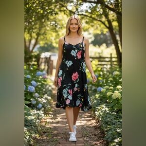 Old Navy Black Floral Cami Dress